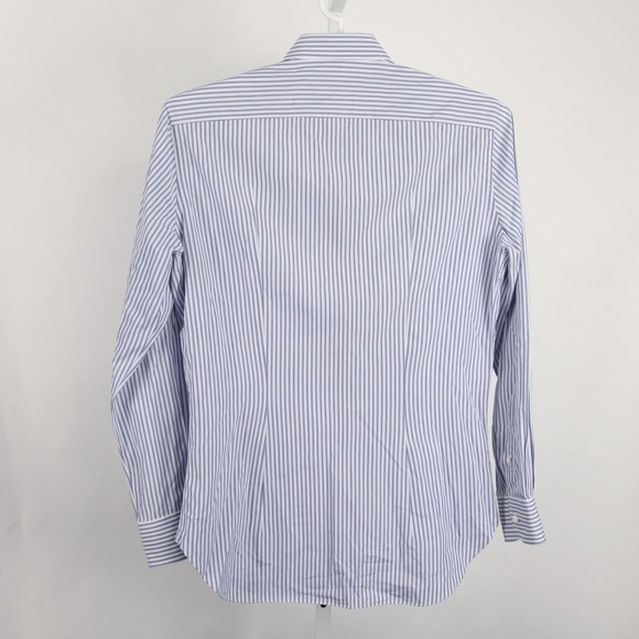Cesare Attolini Shirt Mens 16 34 Blue Brown Stripe Button Front Dress Shirt - Picture 3 of 12